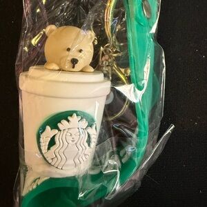 Starbucks Bear Keychain with Green and White Cup Charm